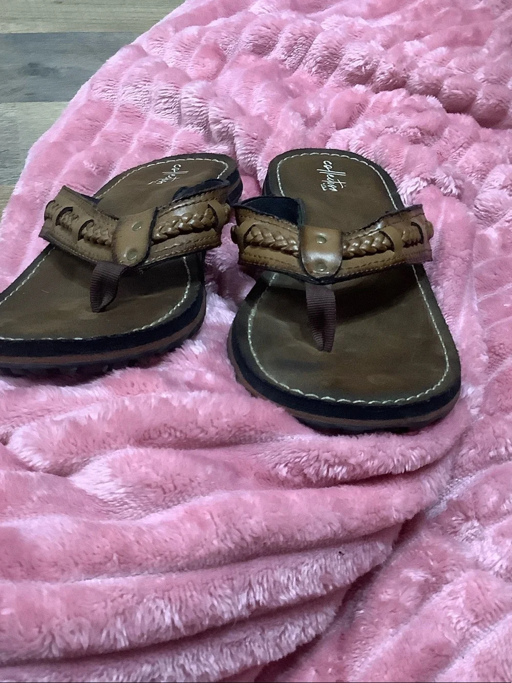 Clarks Brown Braided Leather Thong Sandals